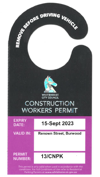 Whitehorse City Council Construction Workers Parking Permit