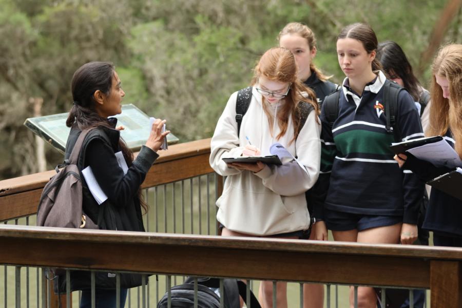 Secondary students learning outdoors