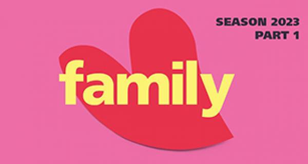 Pink graphic of family