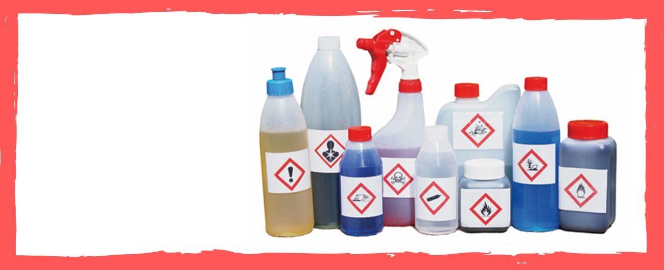 household chemicals with warning symbols