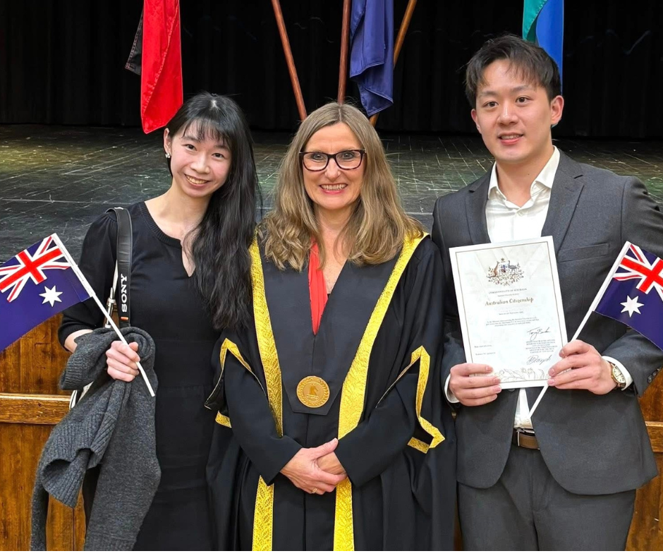 'Cr Prue Cutts officiates at the July Citizenship Ceremony welcoming 160 new Australian citizens on behalf of the Mayor.
