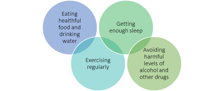 Eating healthily, adequate sleep, physical activity and reducing alcohol intake