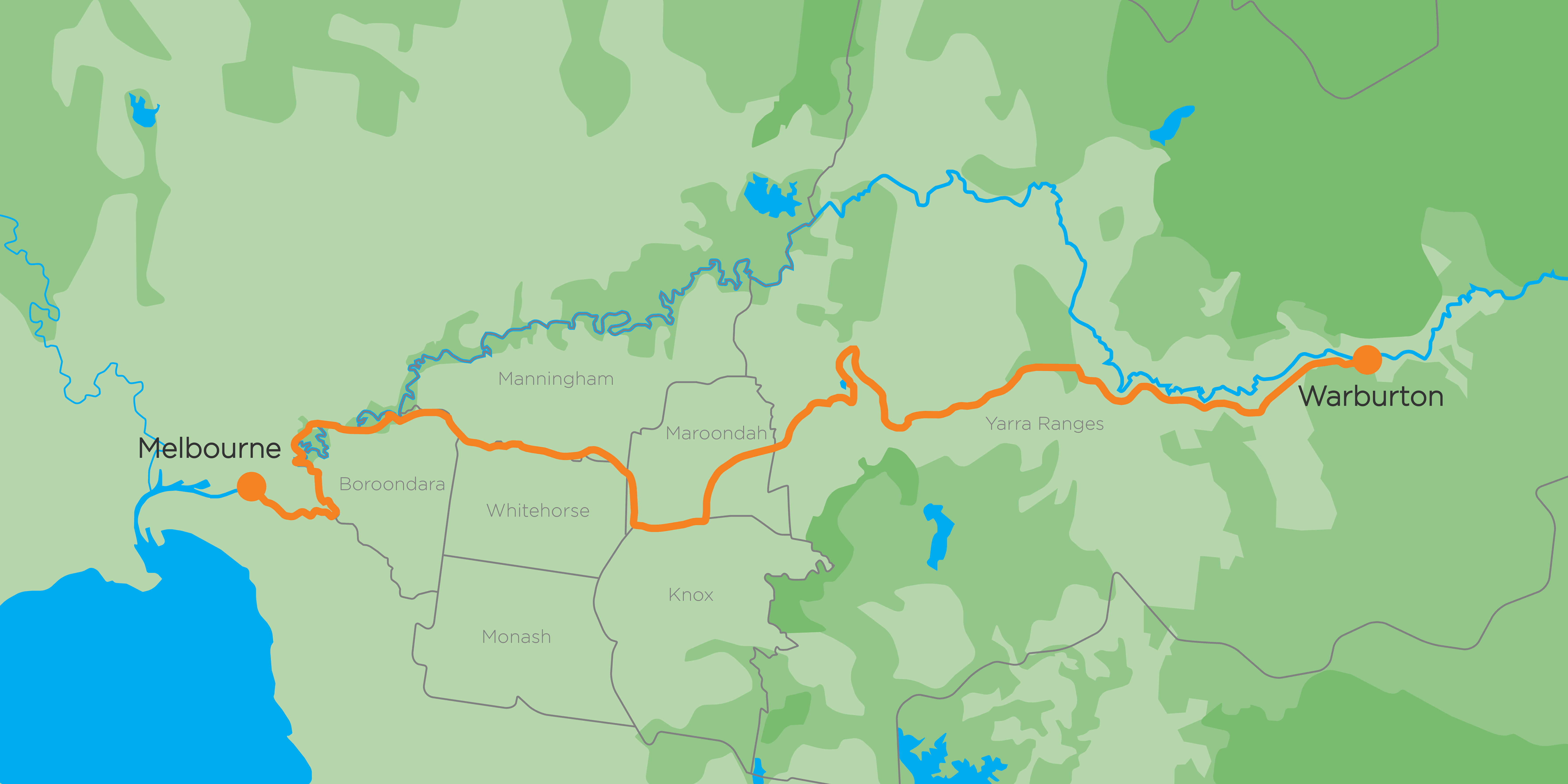 Melbourne to Warburton Trail Map