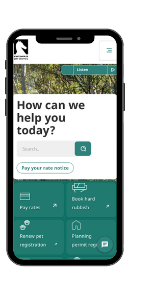 mobile phone with Council homepage 