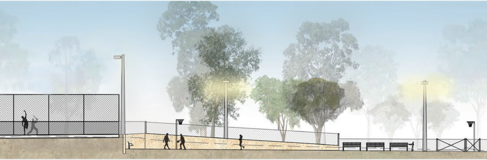 Illustration of planned new cricket nets and multipurpose court at Springfield Park