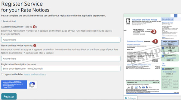 Add assessment number, name and agree to terms and conditions