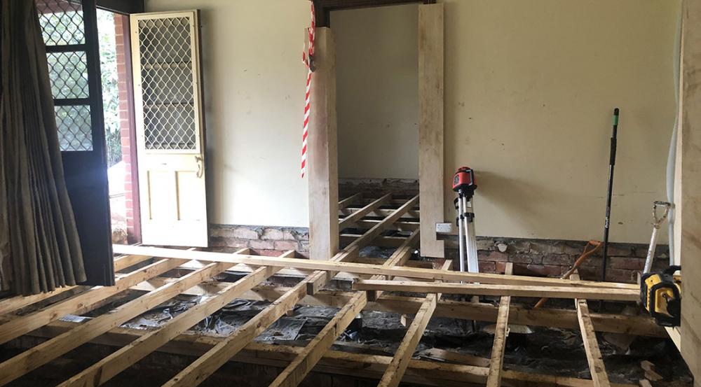 Temporary removal of floorboards in Strathdon House