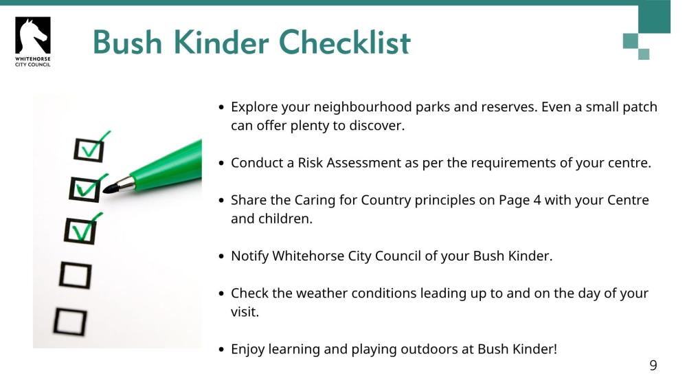 Bush Kinder in Whitehorse Guidelines pg8