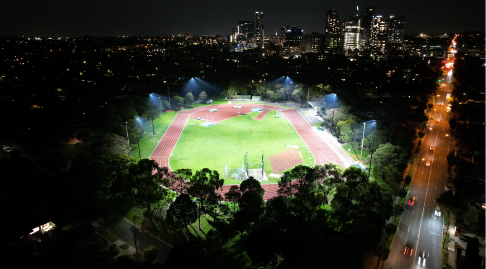 Hagenauer Lighting - Image Gallery.png athletics running track lit up at night
