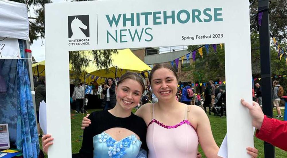 Whitehorse News roving frame with two ballerinas