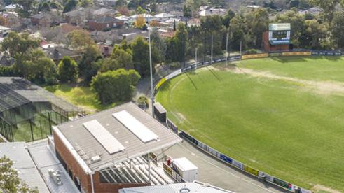 Aerial view of Walker Park showing oval, pavilion and cricket nets