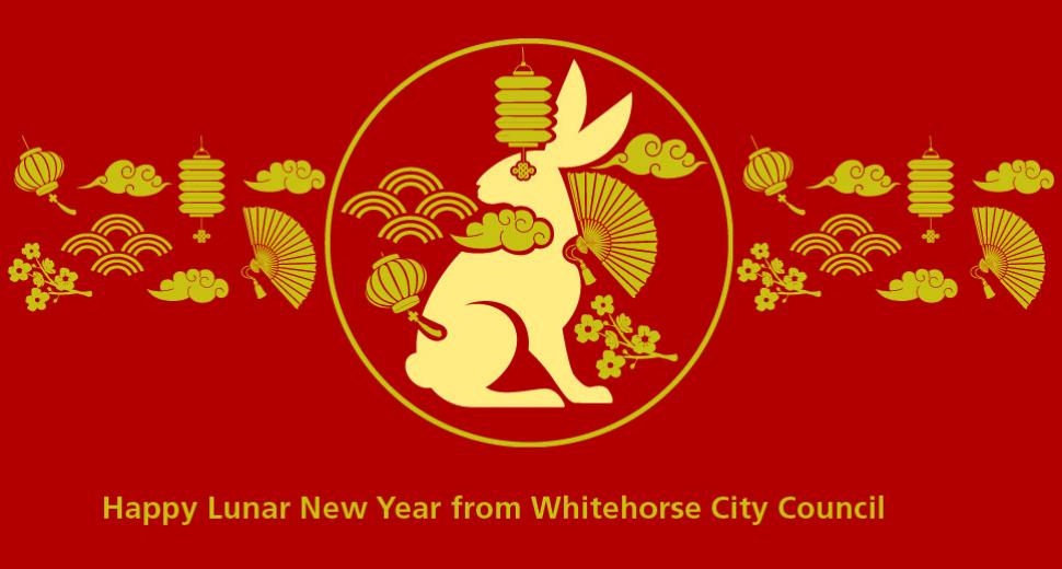 Graphic in red of Lunar New Year