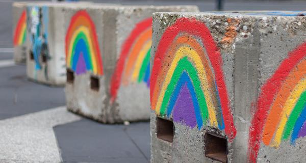 rainbows painted on concrete blocks