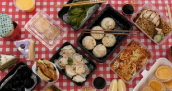 asian food spread on a table