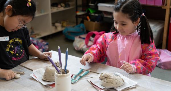 Kids creating clay art