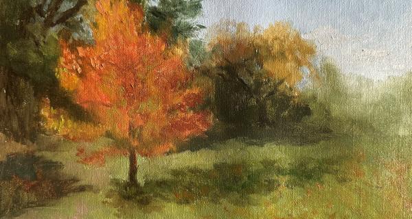 oil painting of autumn trees in a park 