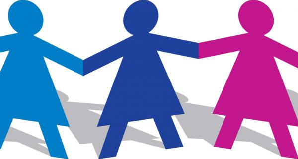 Colourful women figures holding hands