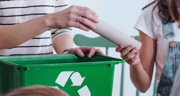 Children learning to recycle