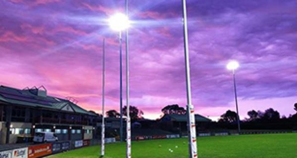 Box Hill Oval with floodlights on