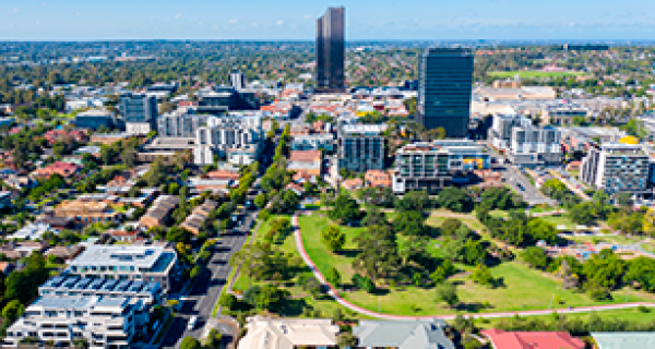 Aerial view of Box Hill including Box Hill gardens