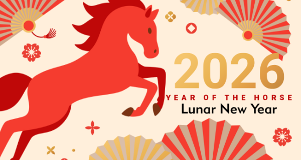 Red horse and Lunar New Year text 
