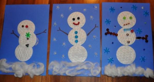 artwork showing snowmen made from cotton wool balls and more 