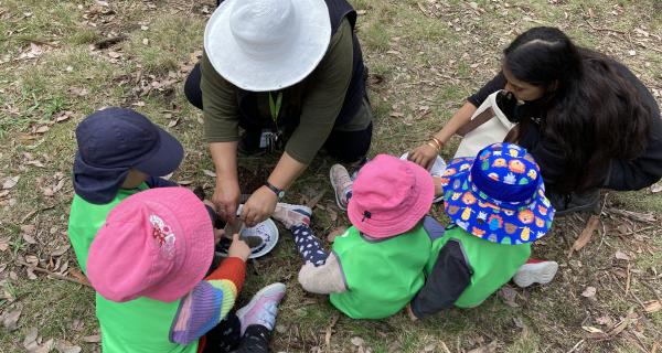 Preschool age children playing in nature