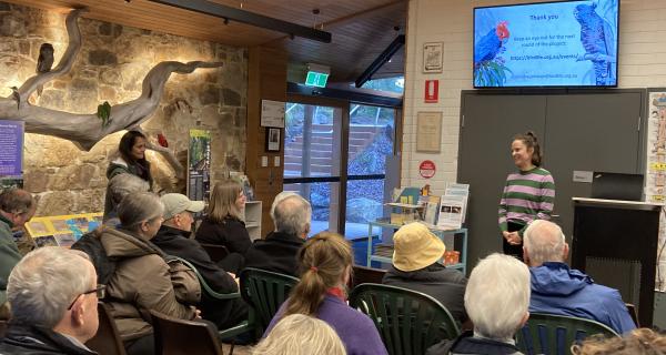 Community group listening to speaker at Yarran Dheran Information Centre 