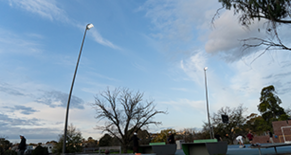 Lights against blue sky