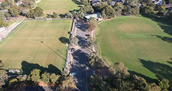 overhead view of 2 sports fields at Mahoney's reserve