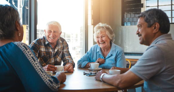 Older people - Having conversation with friends 