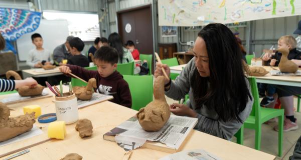 family making clay