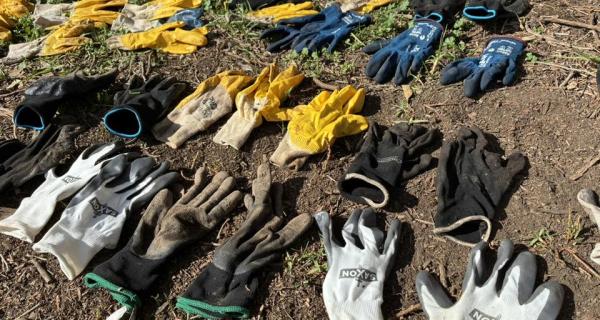 gardening gloves laid out on the ground