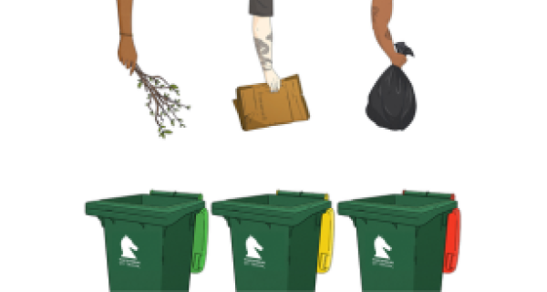 3 bins with hands