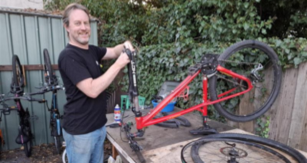 Eddie fixing bike