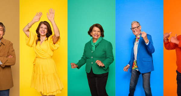 5 happy people some dancing 