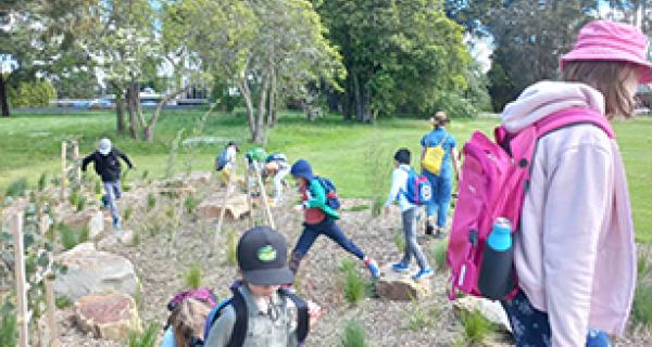 Children looking around garden