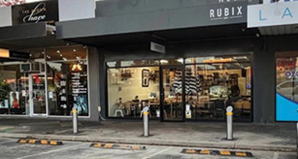 Kerrimuir shopfront showing newly installed bollards