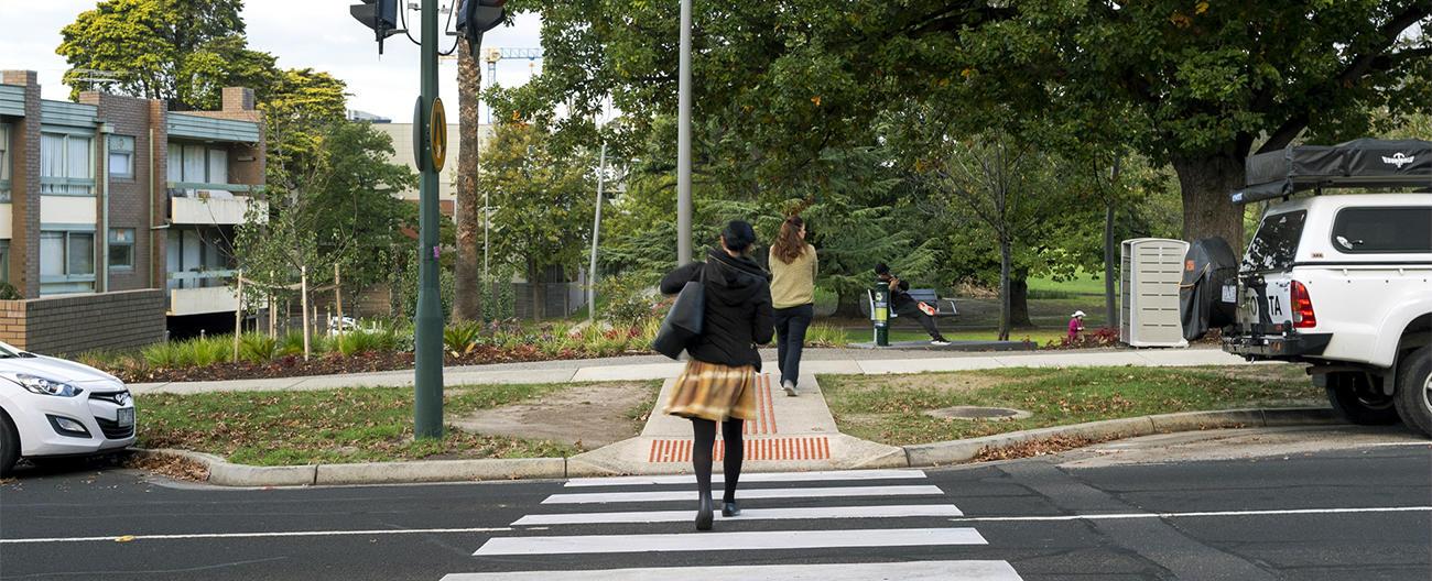 Pedestrian crossing road