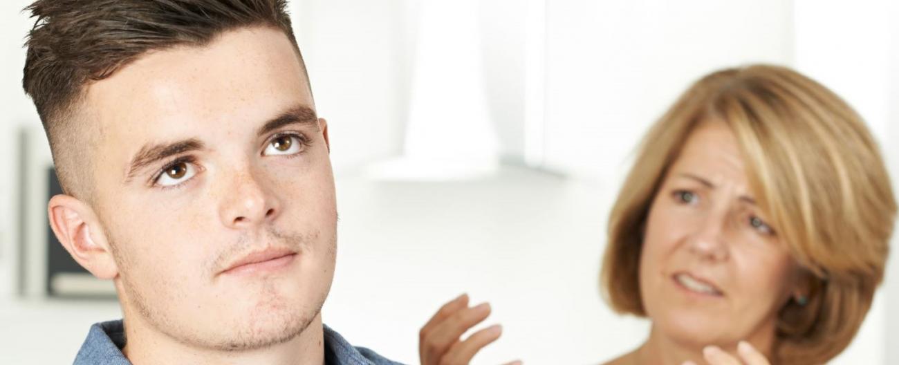 Mother showing frustration with son