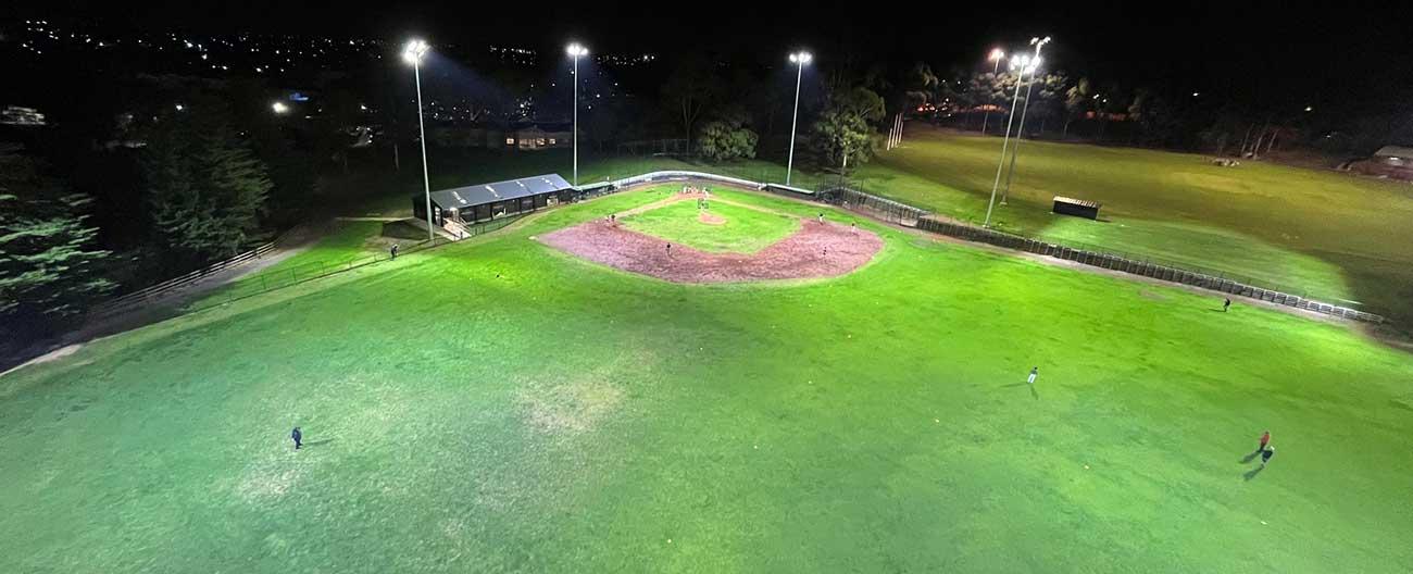 Sporting ground at night with big lights