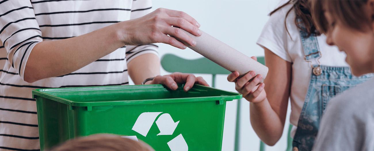 Children learning to recycle