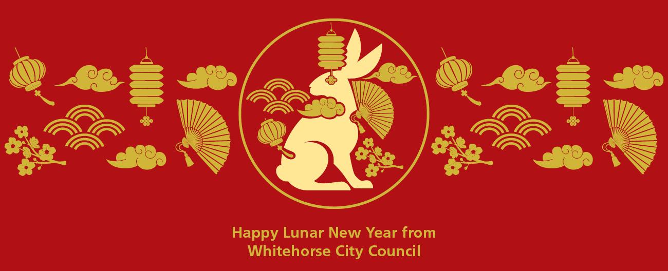 Graphic in red of Lunar New Year