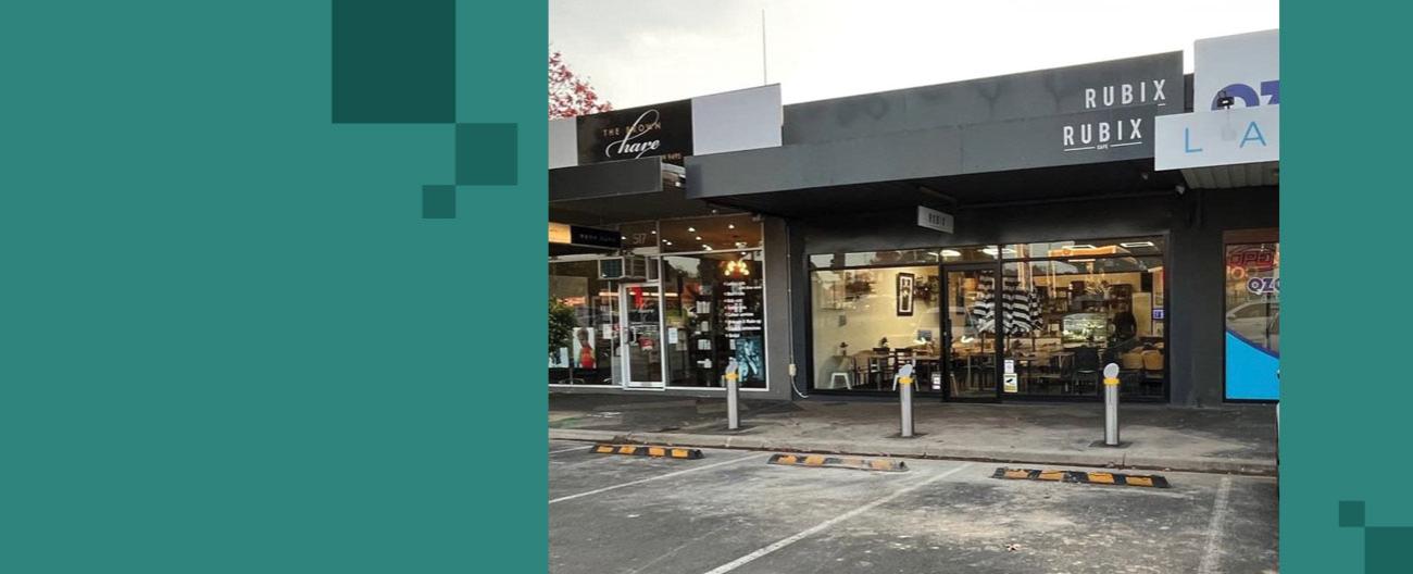 Kerrimuir shopfront showing newly installed bollards