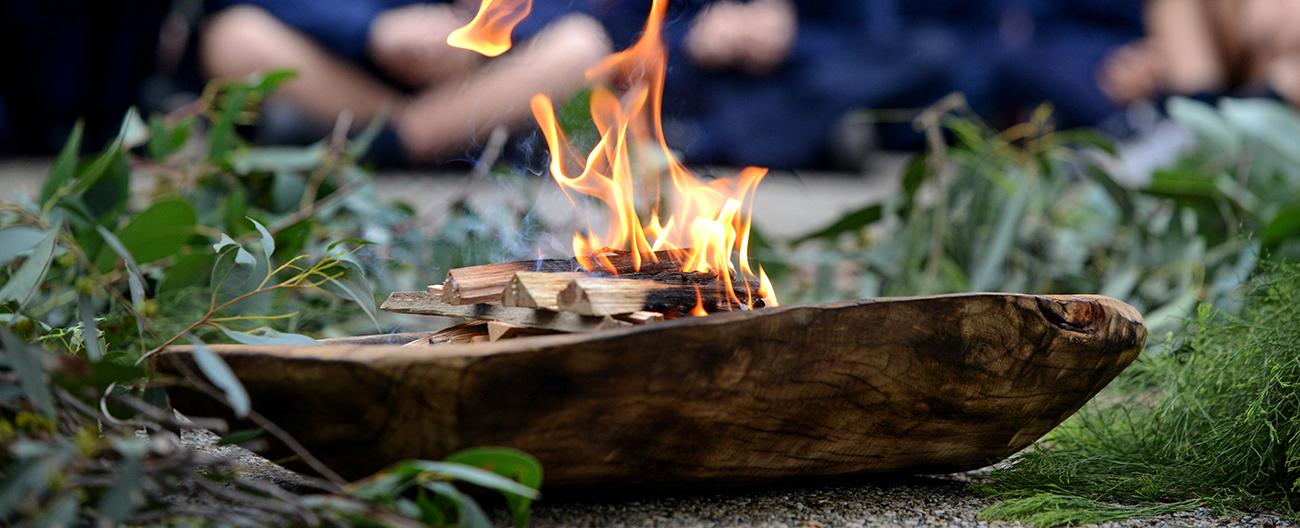 Flame in bowl at a smoking ceremony