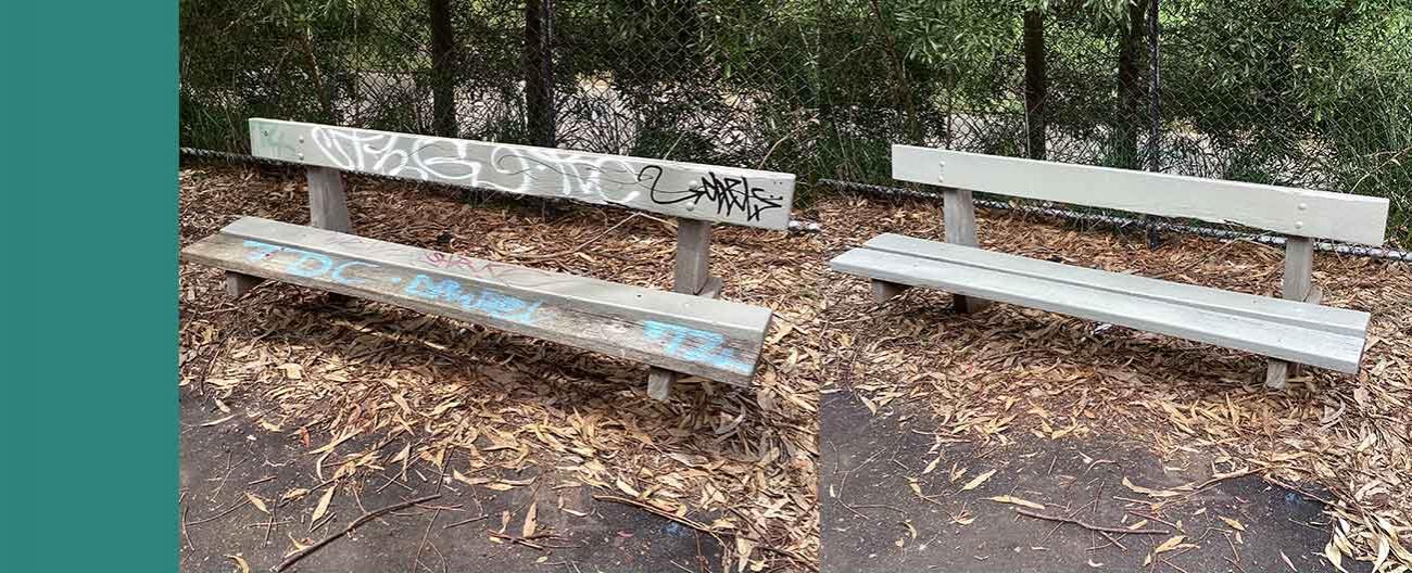 Before and after image of bench