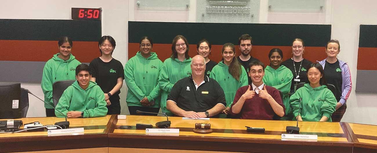 Group of youth parliament representatives with mayor 